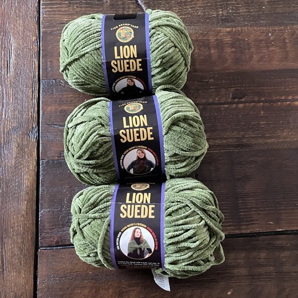 Lot of 3 Lion Brand Yarns Suede Olive Color #132 NEW same lot green - Picture 1 of 4
